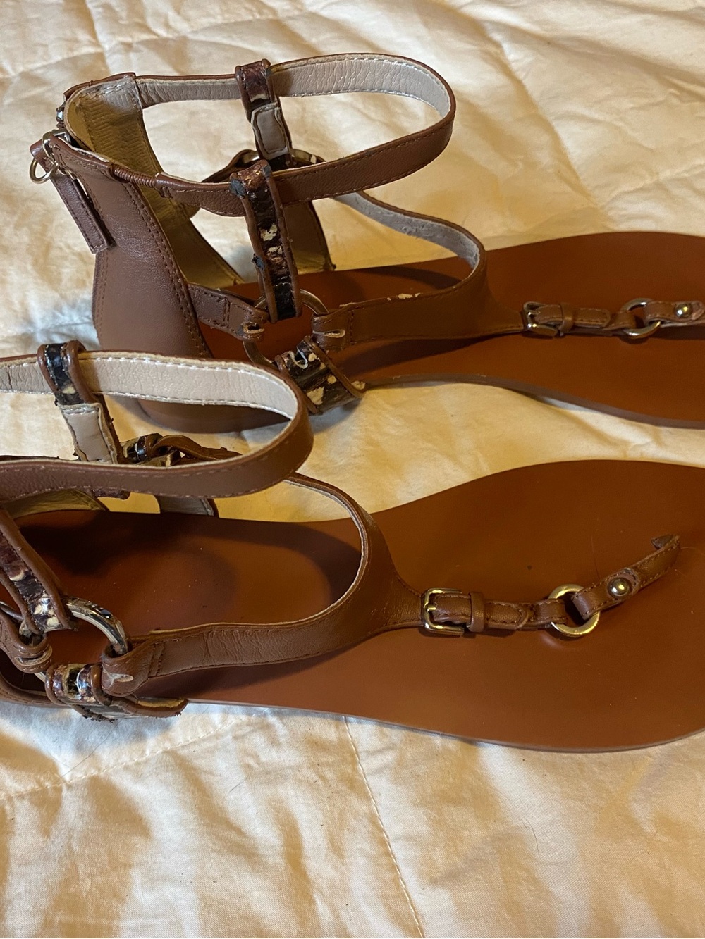 White House Black Market Brown T-Strap Sandals